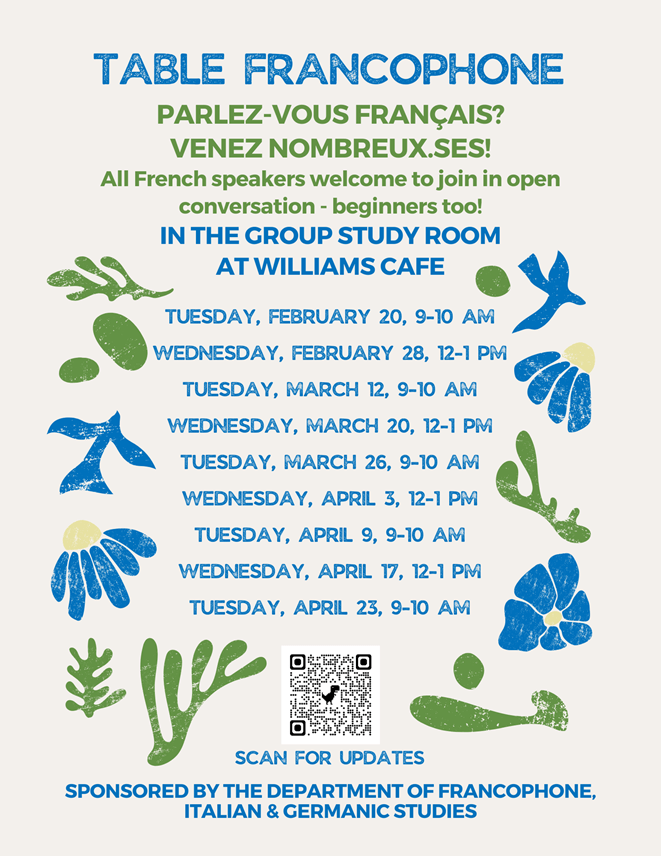 Table Francophone poster with schedule
